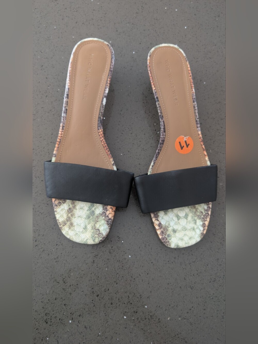 Who What Wear Black Slide Sandals with Snakeskin Footbed